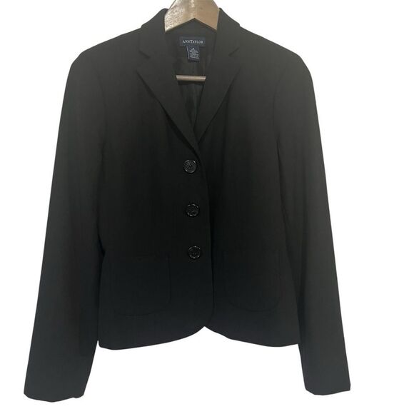 Ann Taylor Blazer Jacket Womens 6 Black Wool Blend 3 Button Pockets - Picture 1 of 8